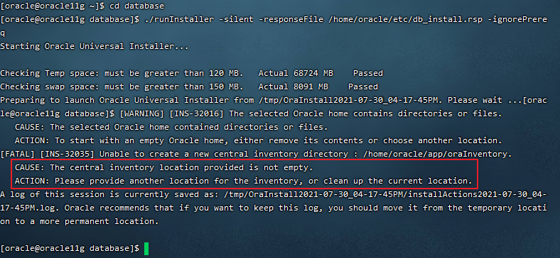 4.3 静默安装-oraInventory文件夹不为空